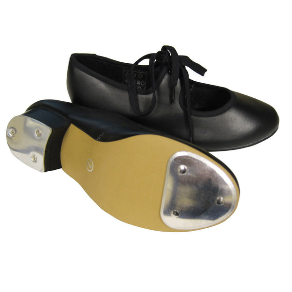 BLACK PU LOW HEEL TAP SHOES WITH HEEL AND TOE TAPS - Click Dancewear