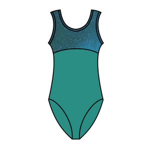 SALE - BRIANA - TEAL NYLON LYCRA TANK LEOTARD WITH PANEL - 4 (DRESS SIZE 10-12)