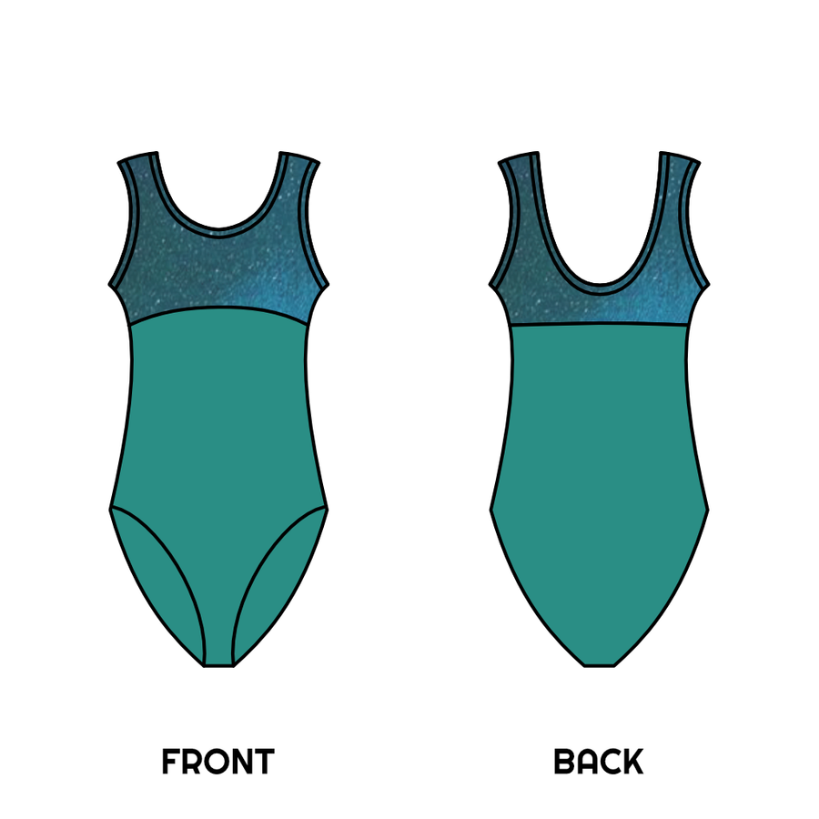 SALE - BRIANA - TEAL NYLON LYCRA TANK LEOTARD WITH PANEL - 4 (DRESS SIZE 10-12)