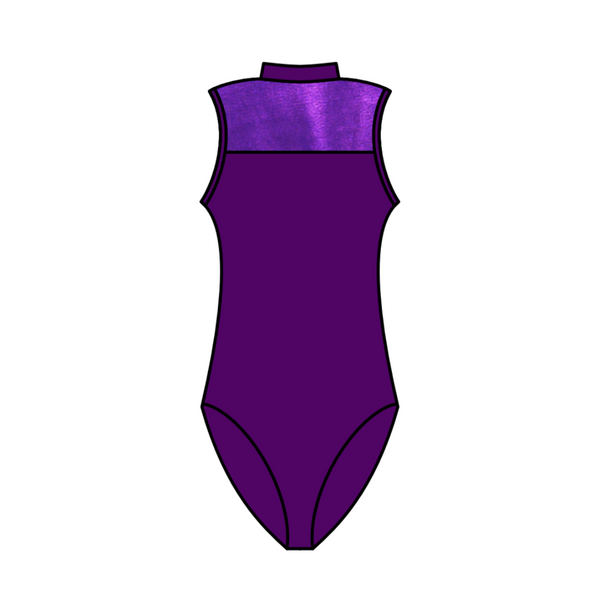 SALE - FLEUR - PURPLE NYLON LYCRA SLEEVELESS POLO NECK LEOTARD WITH NET PANEL - 4 (DRESS SIZE 10-12)