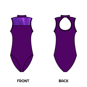 SALE - FLEUR - PURPLE NYLON LYCRA SLEEVELESS POLO NECK LEOTARD WITH NET PANEL - 4 (DRESS SIZE 10-12)