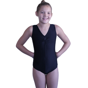 SALE - LOUISE - SLEEVELESS GATHERED FRONT LEOTARD - BLACK - 2A (AGE 10-11)