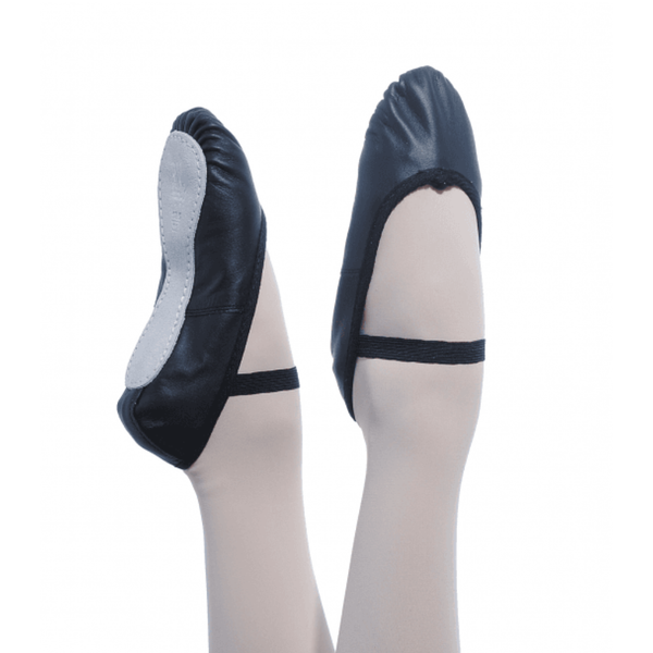 OPHELIA - BLACK LEATHER BALLET SHOES - ELASTIC ATTACHED