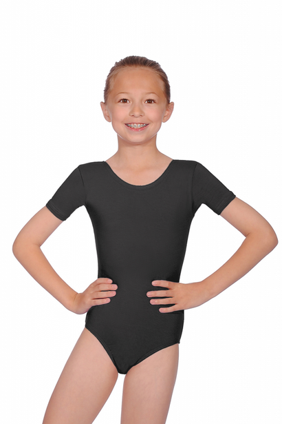 PRIM - COTTON LYCRA SHORT SLEEVE PRE-PRIMARY LEOTARD - Black / 0 (Age 3-4)