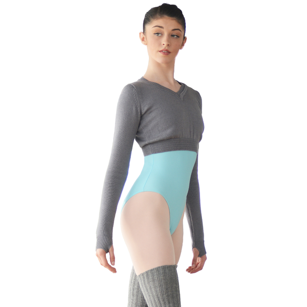 RVKNIT - ACRYLIC LONG SLEEVE V NECK CROPPED JUMPER WITH THUMB HOLES