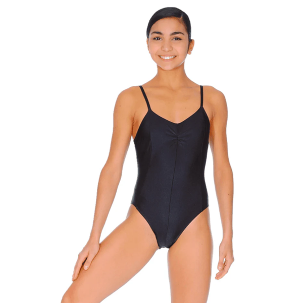 TARA - NYLON LYCRA PANELLED CAMISOLE LEOTARD WITH GATHERED BUSTLINE