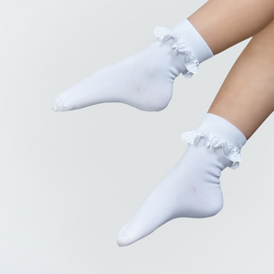 WHITE BALLROOM & LATIN DANCE SOCK WITH LACE TRIM