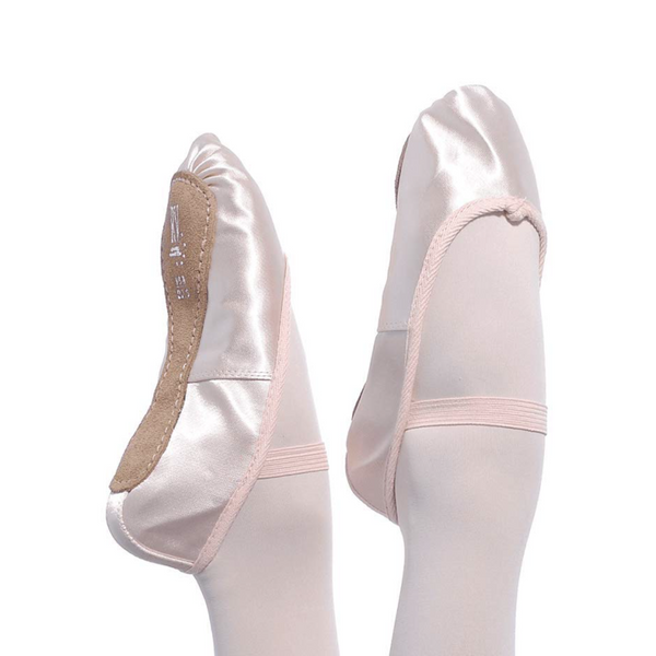 SS/S - PINK SATIN FULL SOLE BALLET SHOES - ELASTICS ATTACHED