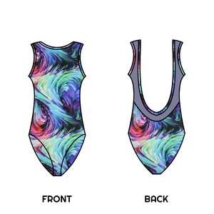 SALE - SYLVIE - WHIRLPOOL PRINTED HIGH NECK LOW BACK LEOTARD - 3 (DRESS SIZE 8-10)