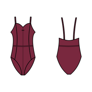 SALE - EBA3 - COTTON LYCRA PANELLED CAMISOLE LEOTARD WITH BELT - BURGUNDY