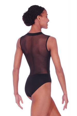 RVNADIA - MICROFIBRE SLEEVELESS TURTLE NECK LEOTARD WITH FRONT ZIP AND MESH PANELS