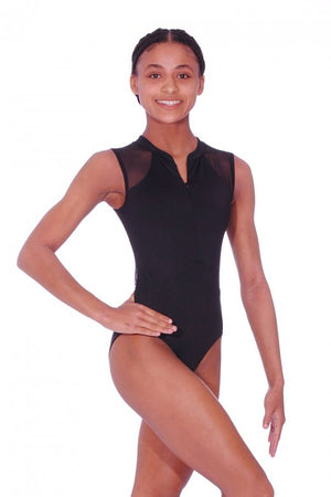 RVNADIA - MICROFIBRE SLEEVELESS TURTLE NECK LEOTARD WITH FRONT ZIP AND MESH PANELS