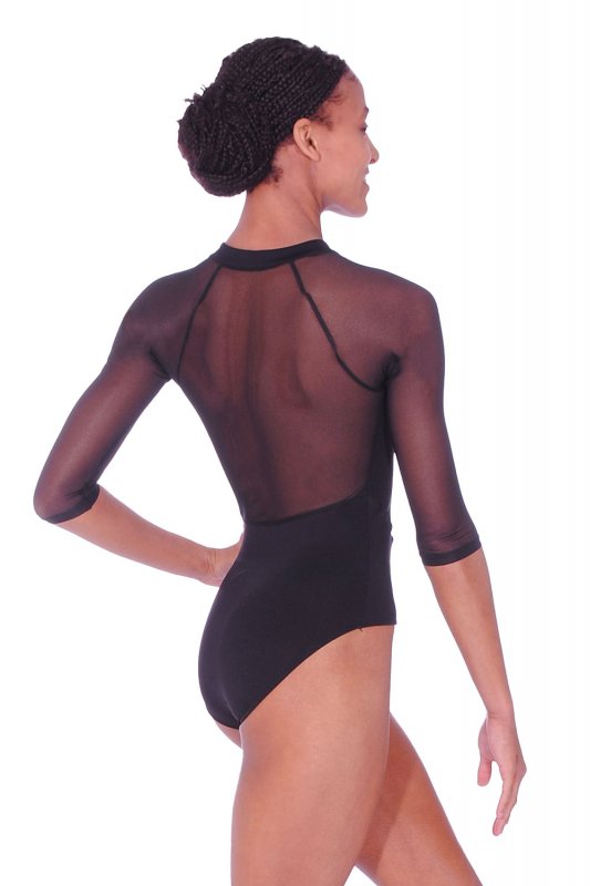 RVDANI - MICROFIBRE 3/4 SLEEVE TURTLE NECK LEOTARD WITH FRONT ZIP AND MESH PANELS