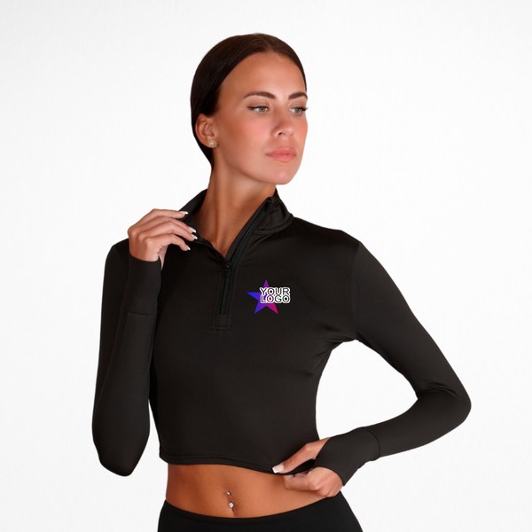 PRINT HUB - PERSONALISED 1/2 ZIP LONG SLEEVE CROP TOP