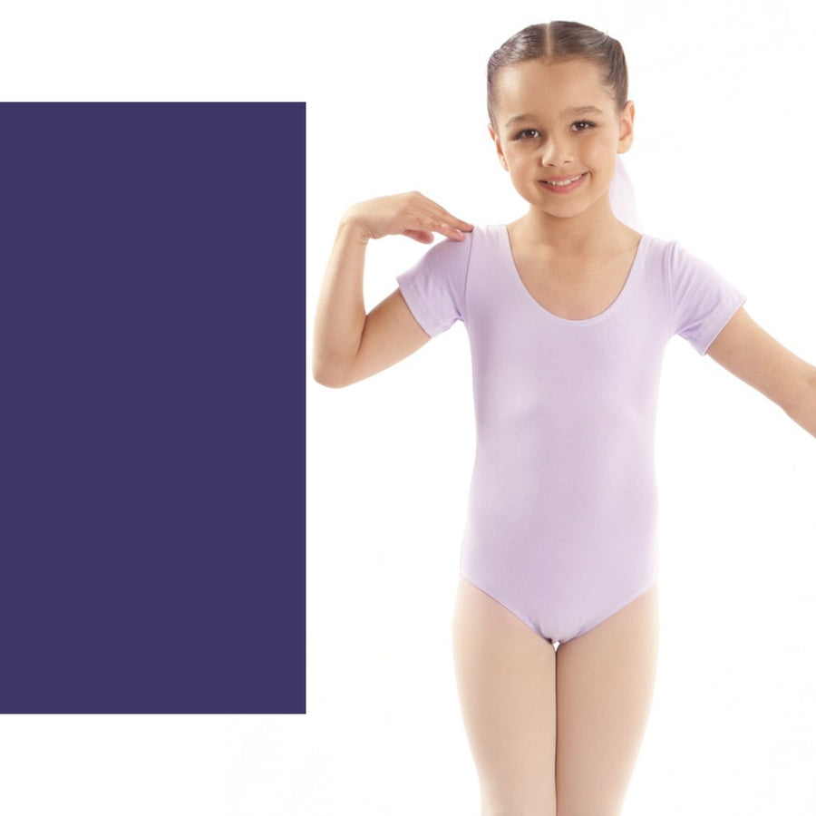 SALE - EMILY - COTTON SHORT SLEEVE LEOTARD - NAVY BLUE