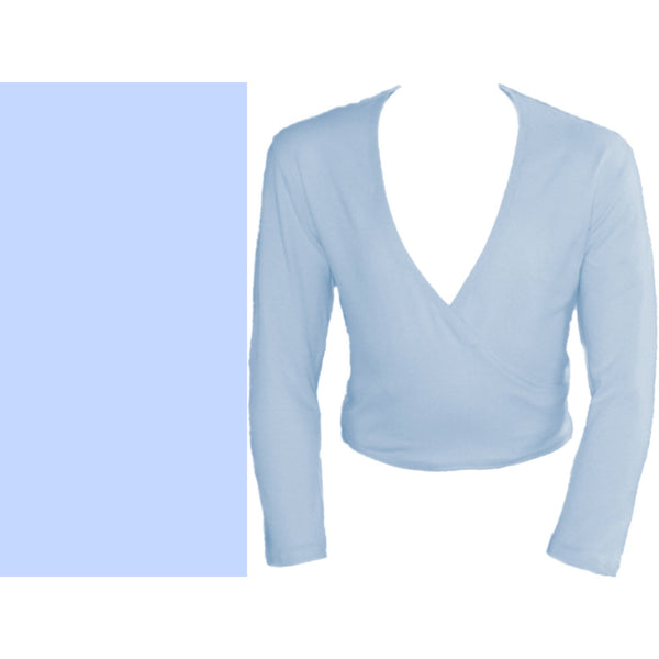 SALE - HARRIET - COTTON LYCRA CROSSOVER WRAP CARDIGAN - PALE BLUE