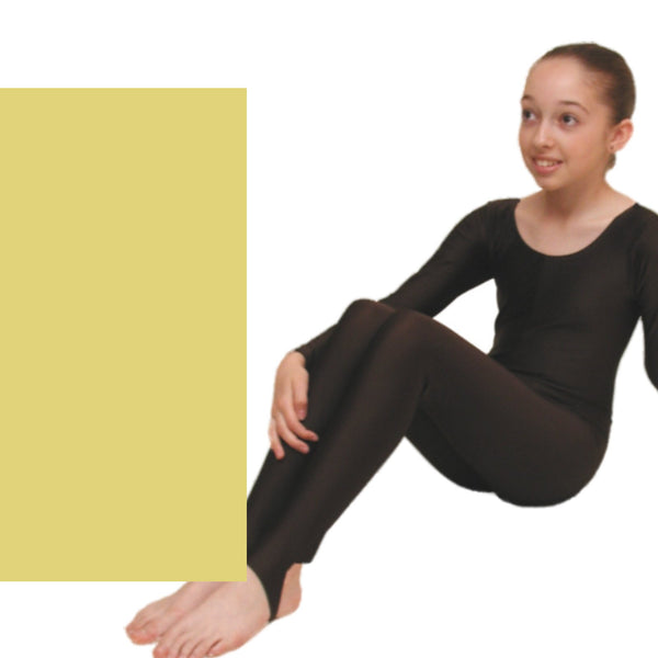 SALE - LEIGH - NYLON LYCRA LONG SLEEVE CATSUIT / UNITARD - PALE GOLD