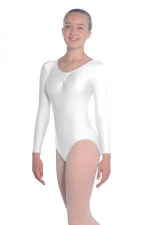 ROCH VALLEY MARTENE WHITE LONG SLEEVE LEOTARD WITH FRONT GATHER - SIZE 1