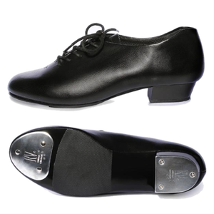 UNISEX BLACK LEATHER LOOK OXFORD TAP SHOES WITH HEEL AND TOE TAPS