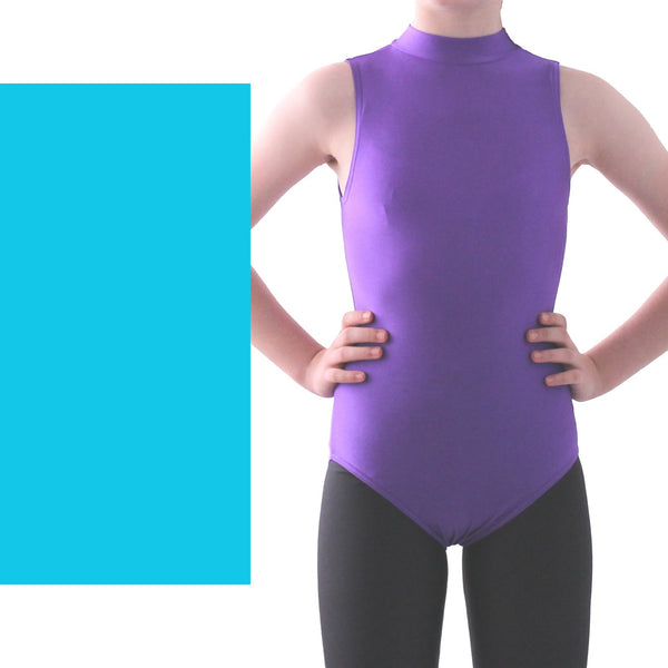 SALE - SHARON - NYLON LYCRA SLEEVELESS POLO NECK LEOTARD - KINGFISHER - 3 (DRESS SIZE 8-10)