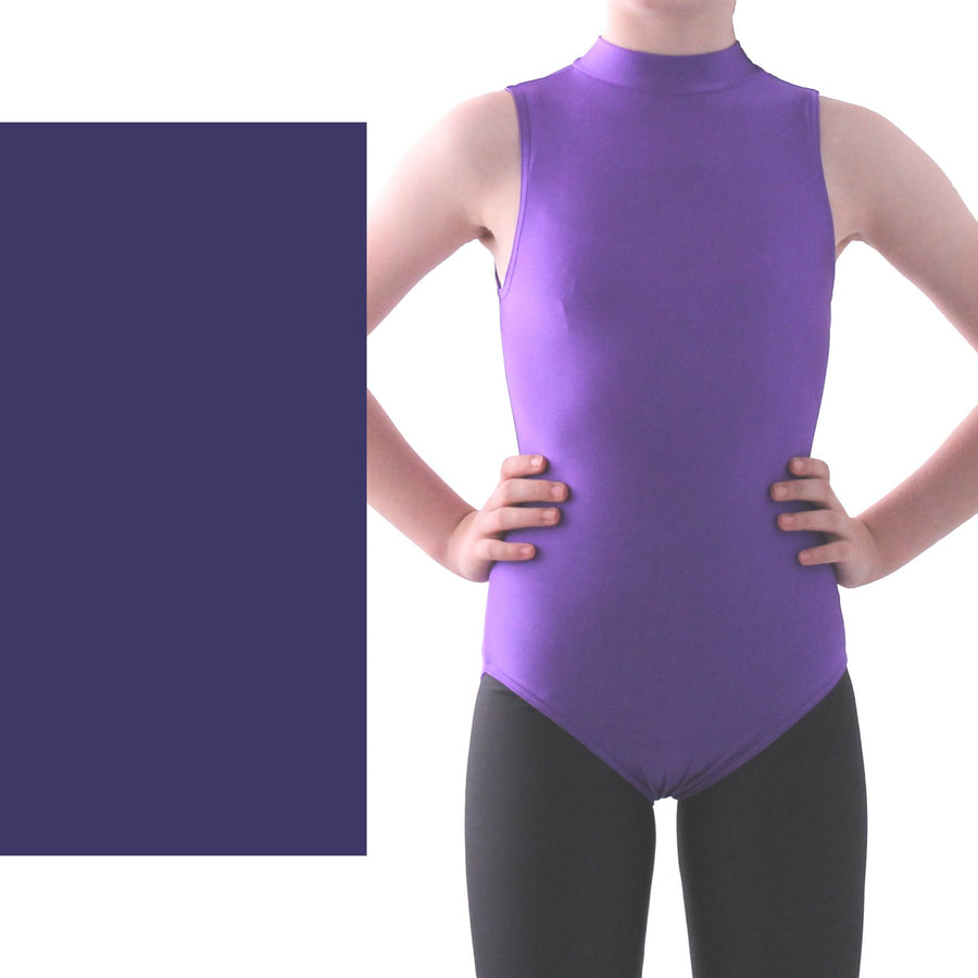 SHARON - NYLON LYCRA SLEEVELESS POLO NECK LEOTARD - BOLD COLOURS