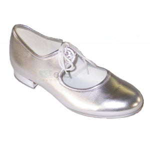 SILVER PU LOW HEEL TAP SHOES - SIZE 5 JUNIOR