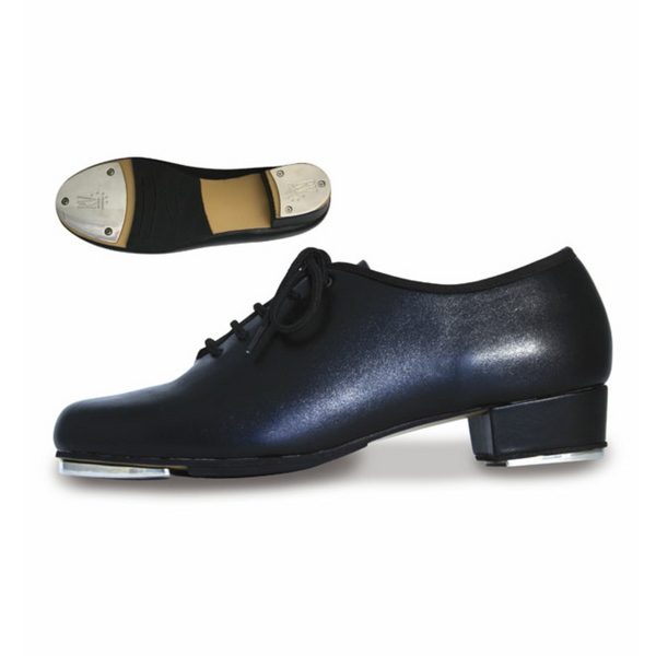 PROFESSIONAL BLACK LEATHER TAP SHOES WITH FITTED HEEL AND TOE TAPS - NO SLIP PAD