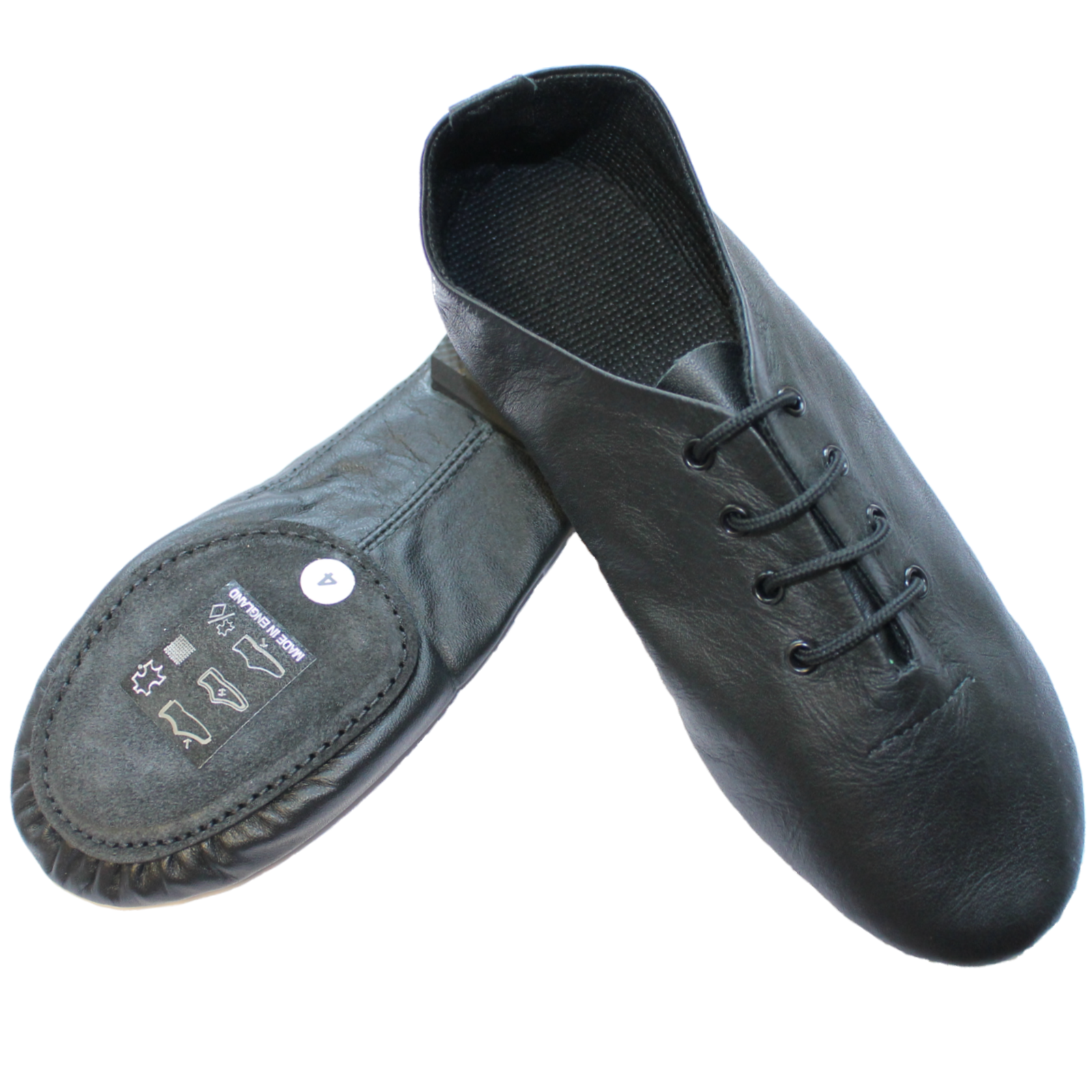Timeless Full Sole Jazz shoe in Classic Black. Leather upper and supplied with a full rubber sole and matching black laces. A studio basic for all ages. Dancers World