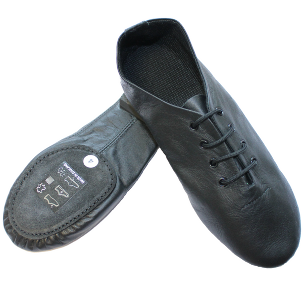 BLACK SPLIT SOLE JAZZ SHOE WITH SUEDE FRONT AND RUBBER HEEL