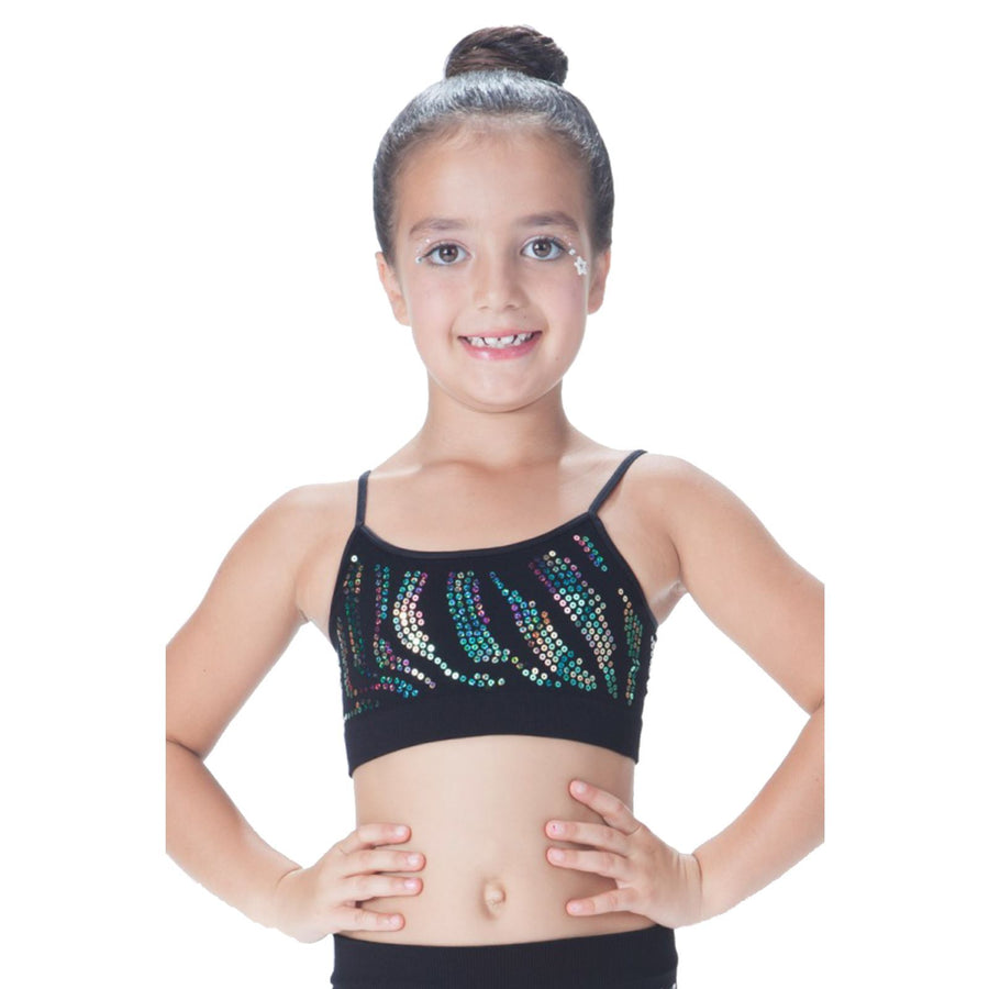 CHILDS ZEBRA SEQUIN SEAMLESS CAMISOLE CROP TOP Dancewear Kurve Fuschia Sequin One Size (Age 4 - 8) 
