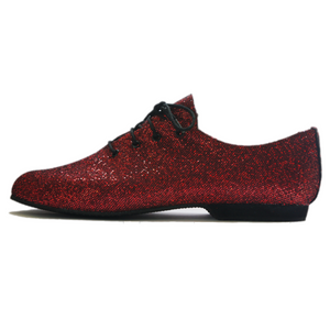 RED HOLOGRAM LACE UP RUBBER SOLE JAZZ DANCE SHOES - SIZE 4.5