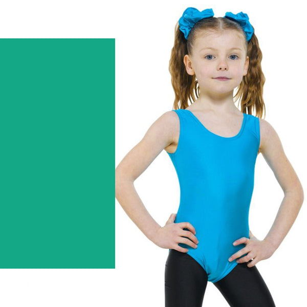 TAPPERS & POINTERS LEO1 SLEEVELESS PLAIN FRONT LEOTARD Dancewear Tappers and Pointers Vert Green 5 (Size 14) 